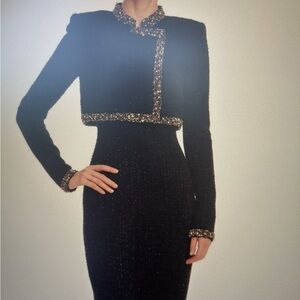 Badgley Mischka Black Long Sleeve tweed Dress